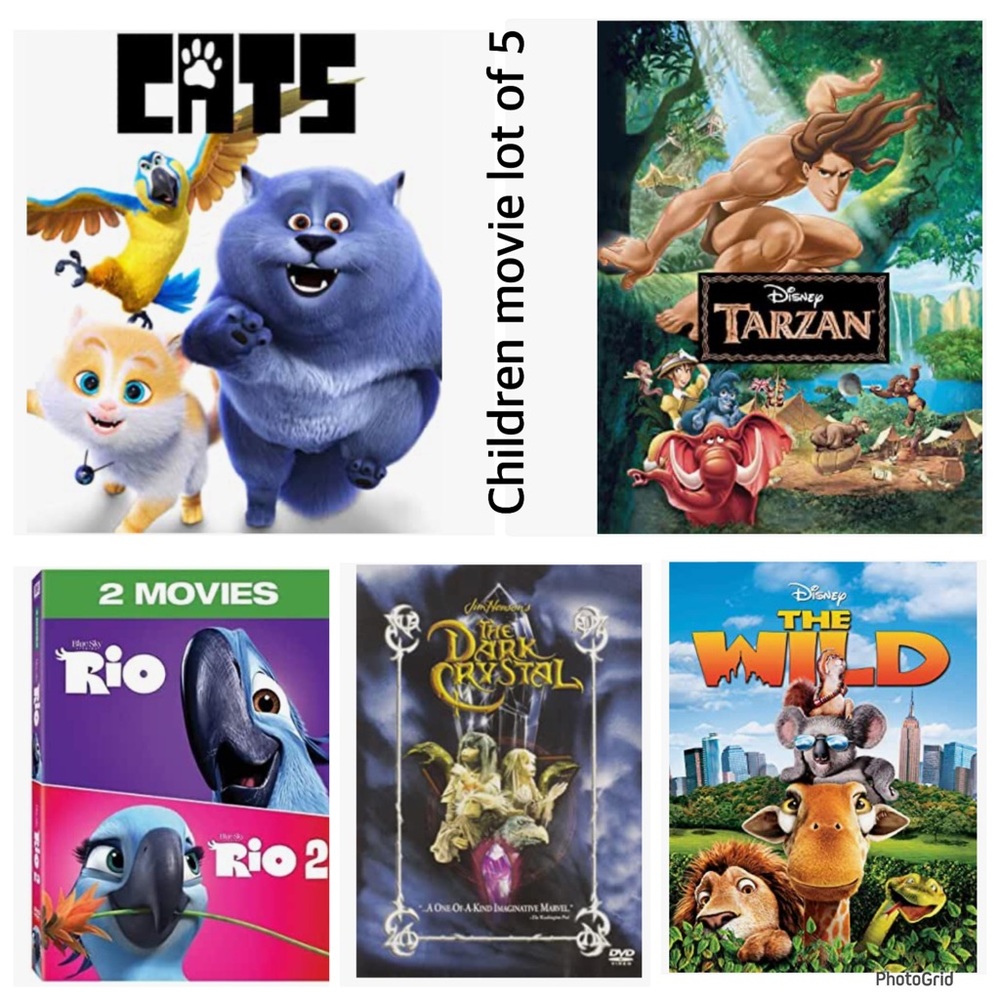 Lot of 5 children dvd movies Rio 1 & 2, the wild, cats, Tarzan,etc